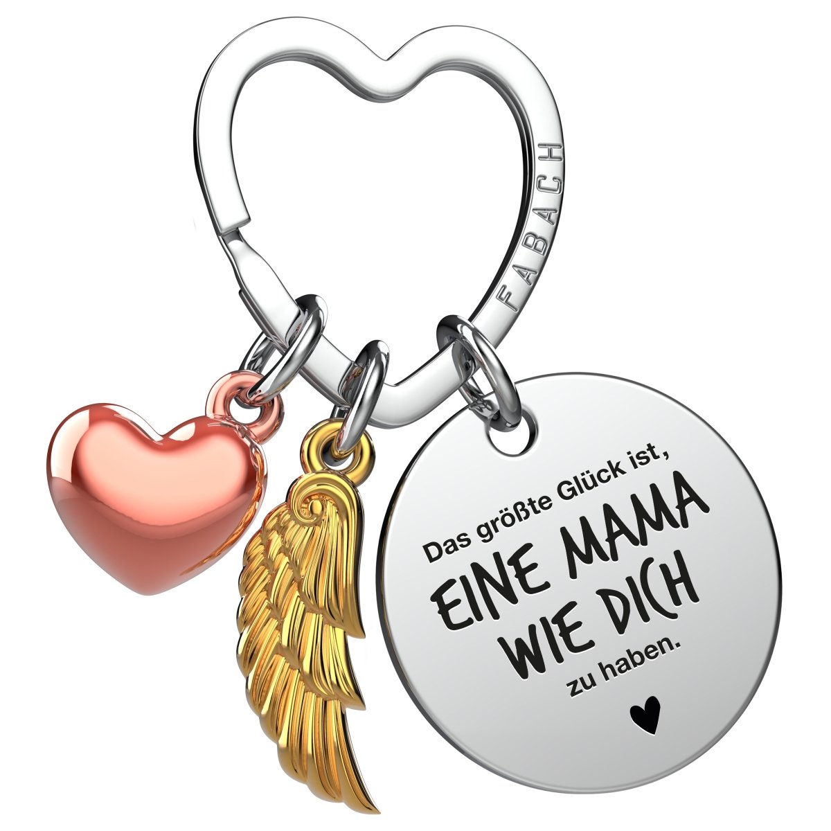 "Beste Mama" Schutzengel Schlüsselanhänger - Engelsflügel Herz Glücksbringer und Gravur Plättchen mit liebevoller Botschaft - FABACH#botschaft_Das Größte Glück
