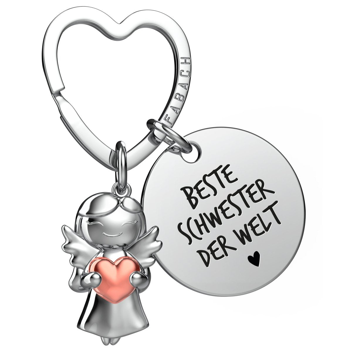 "Beste Schwester" Schutzengel Schlüsselanhänger - Schutzengel mit Herz und Gravur Plättchen mit liebevoller Botschaft - FABACH#botschaft_Beste Schwester Der Welt