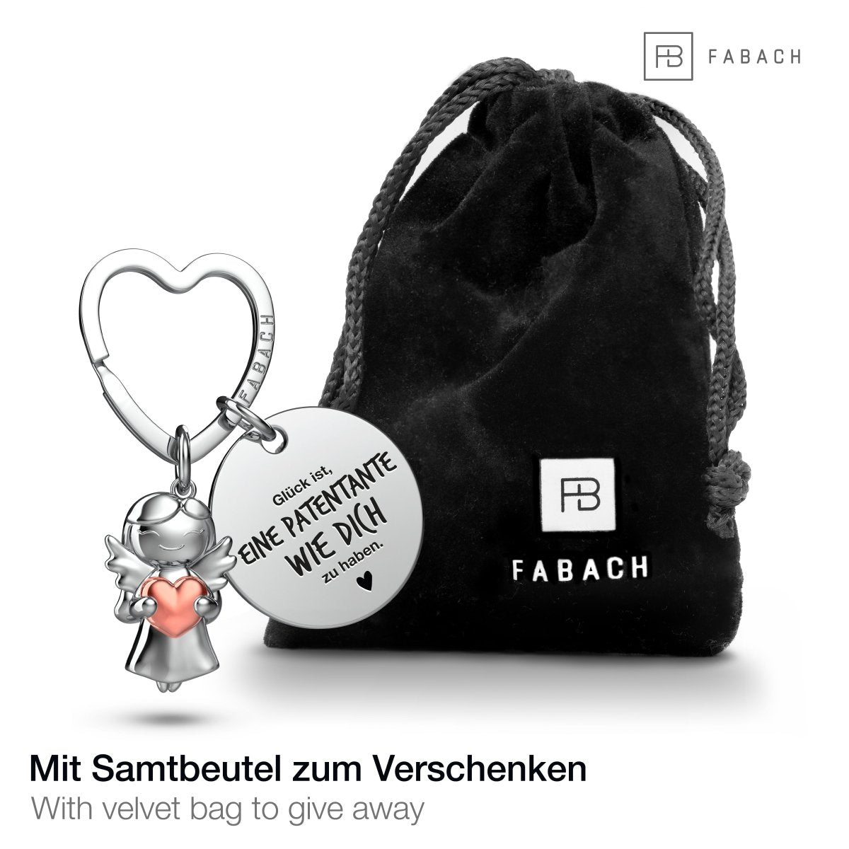 "Beste Tante" Schutzengel Schlüsselanhänger - Schutzengel Star mit Herz und Gravur Plättchen mit liebevoller Botschaft - FABACH#botschaft_Glück Ist (Patentante)