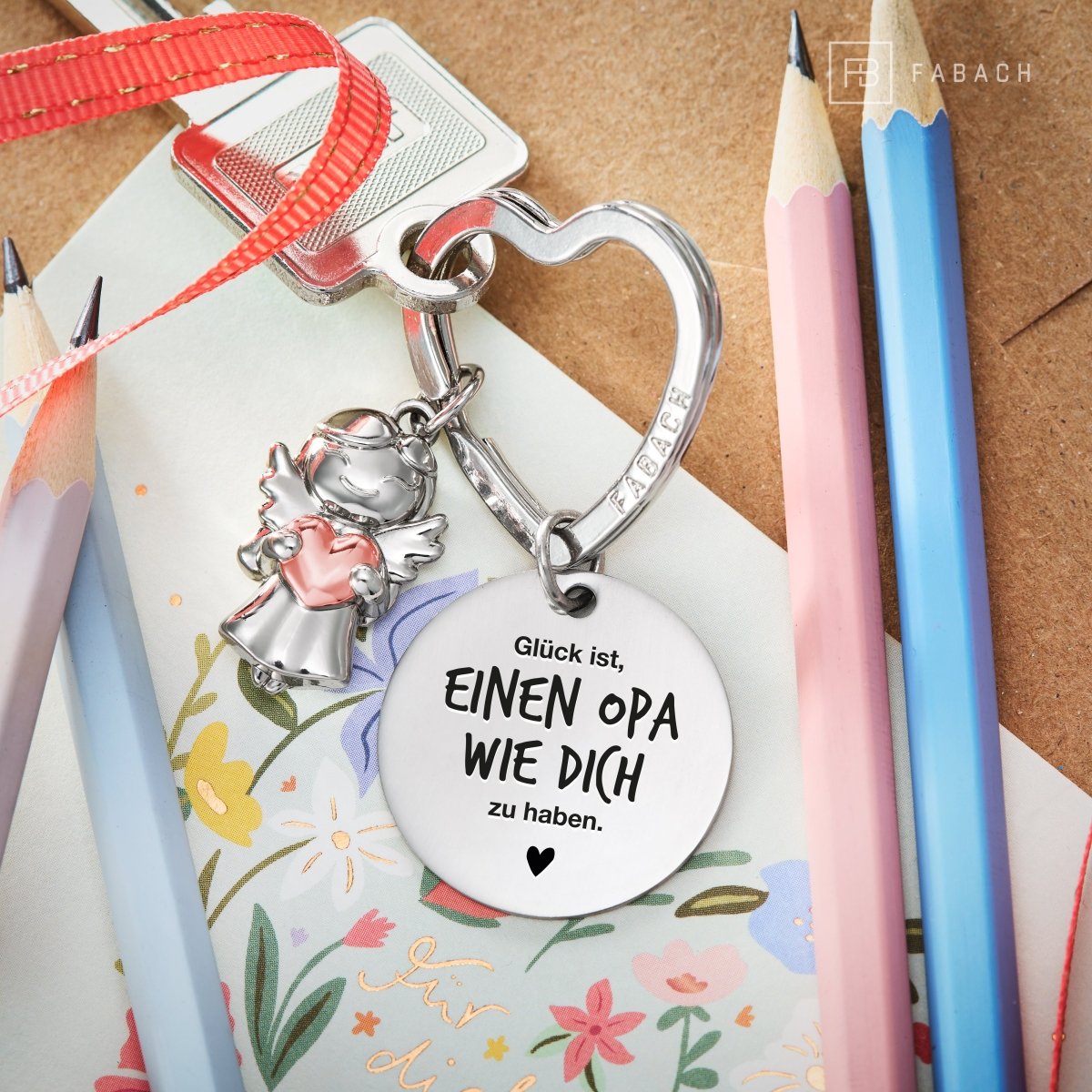"Bester Opa" Schutzengel Schlüsselanhänger - Schutzengel Star mit Herz und Gravur Plättchen mit liebevoller Botschaft - FABACH#botschaft_Glück Ist