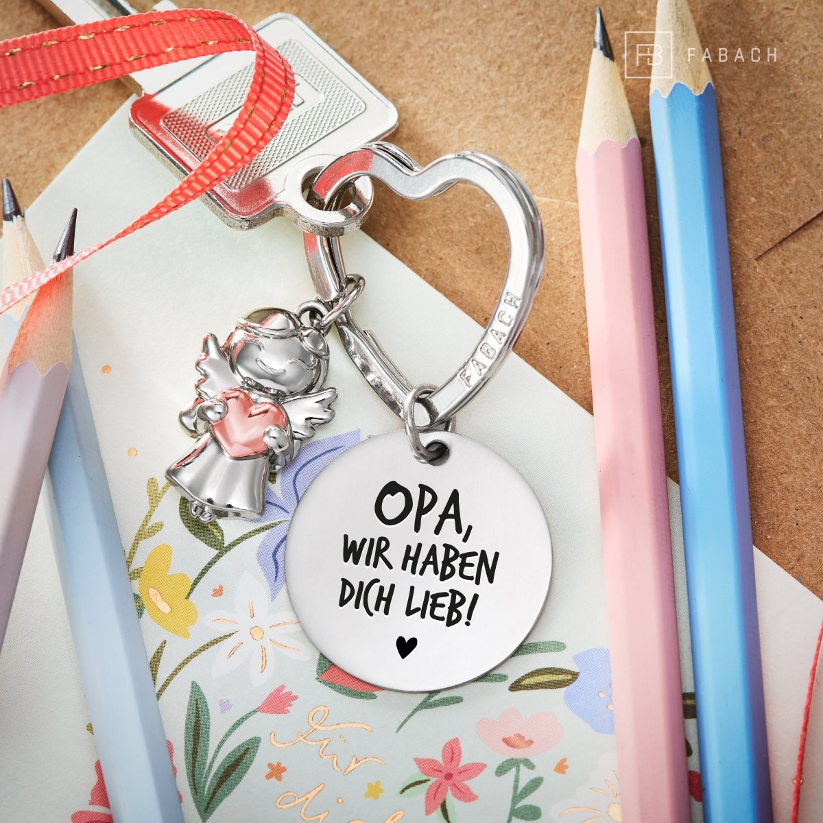 "Bester Opa" Schutzengel Schlüsselanhänger - Schutzengel Star mit Herz und Gravur Plättchen mit liebevoller Botschaft - FABACH#botschaft_Wir Haben Dich Lieb