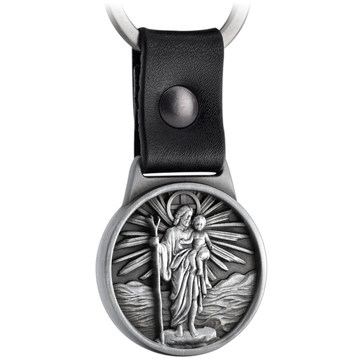 Christophorus Schlüsselanhänger - Schutzpatron der Reisenden - Heiliger Christopherus Amulett - Gute Reise Plakette am Lederband - FABACH – Die Schlüsselanhänger-Schmiede