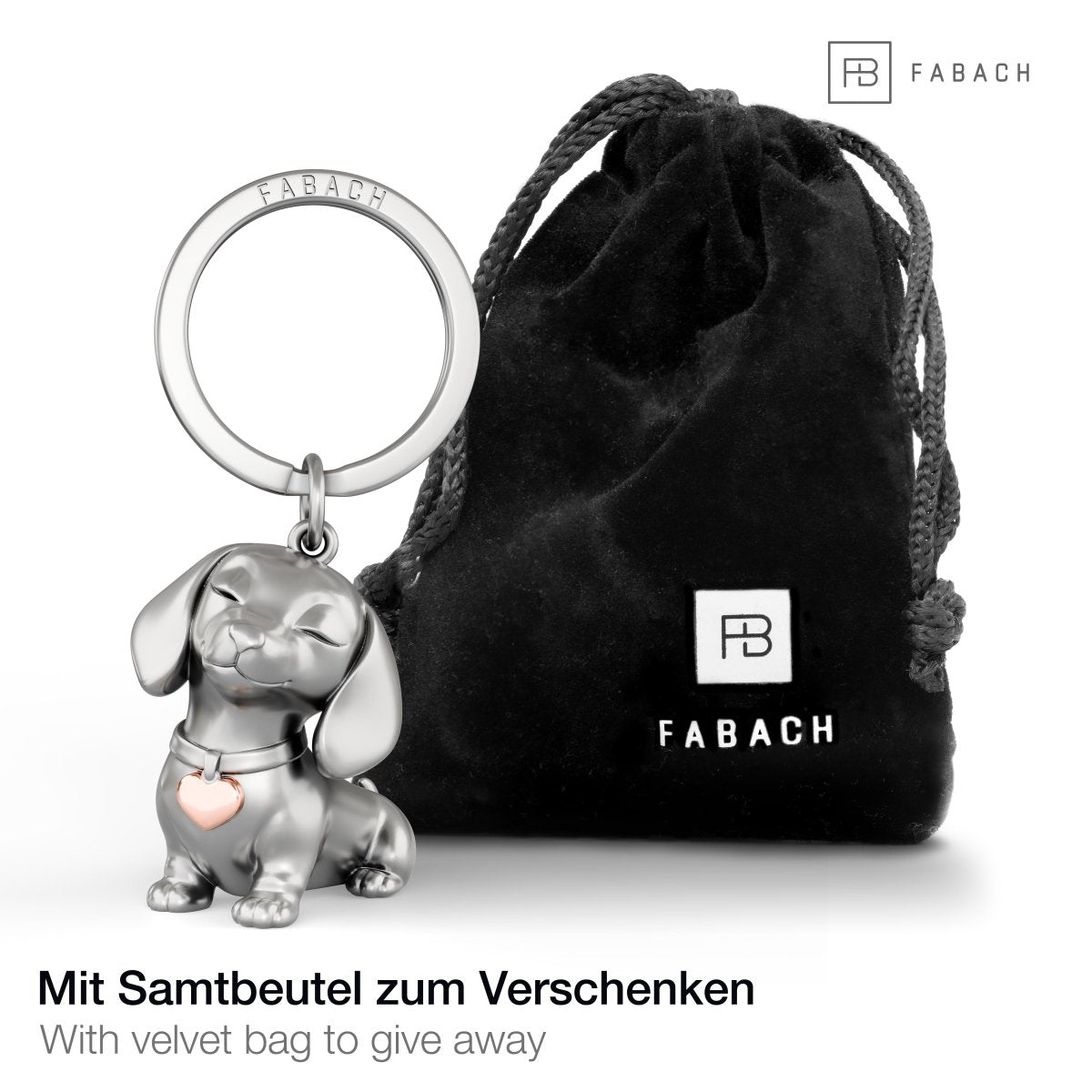 Dackel-Schlüsselanhänger - Süßer Dachshund mit Herz als Glücksbringer - Geschenk für Dackel Fans - FABACH – Die Schlüsselanhänger-Schmiede