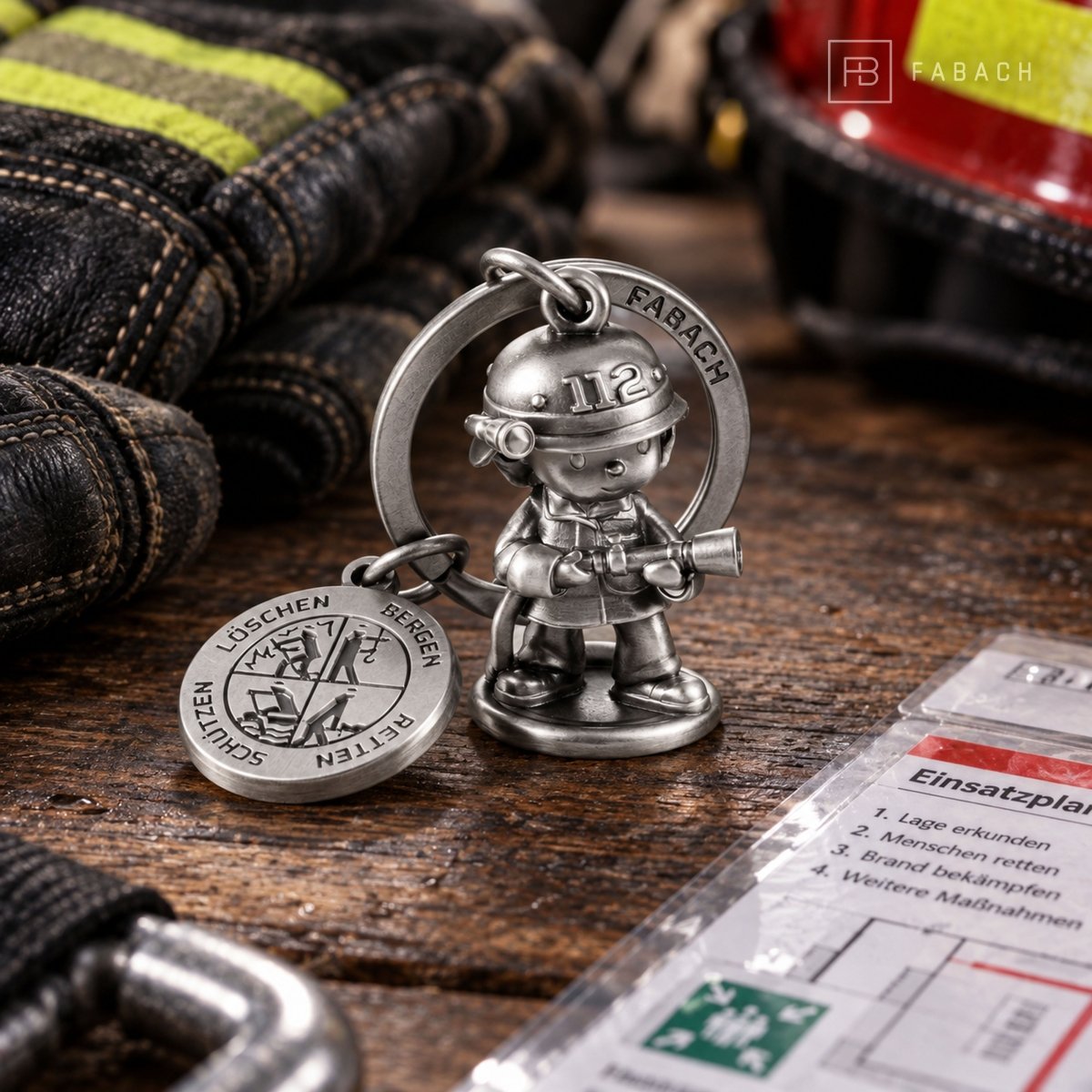 Feuerwehrmann Schlüsselanhänger mit Plakette - Glücksbringer für Feuerwehrleute - Dankeschön für Feuerwehrmann Feuerwehrfrau - FABACH – Die Schlüsselanhänger-Schmiede