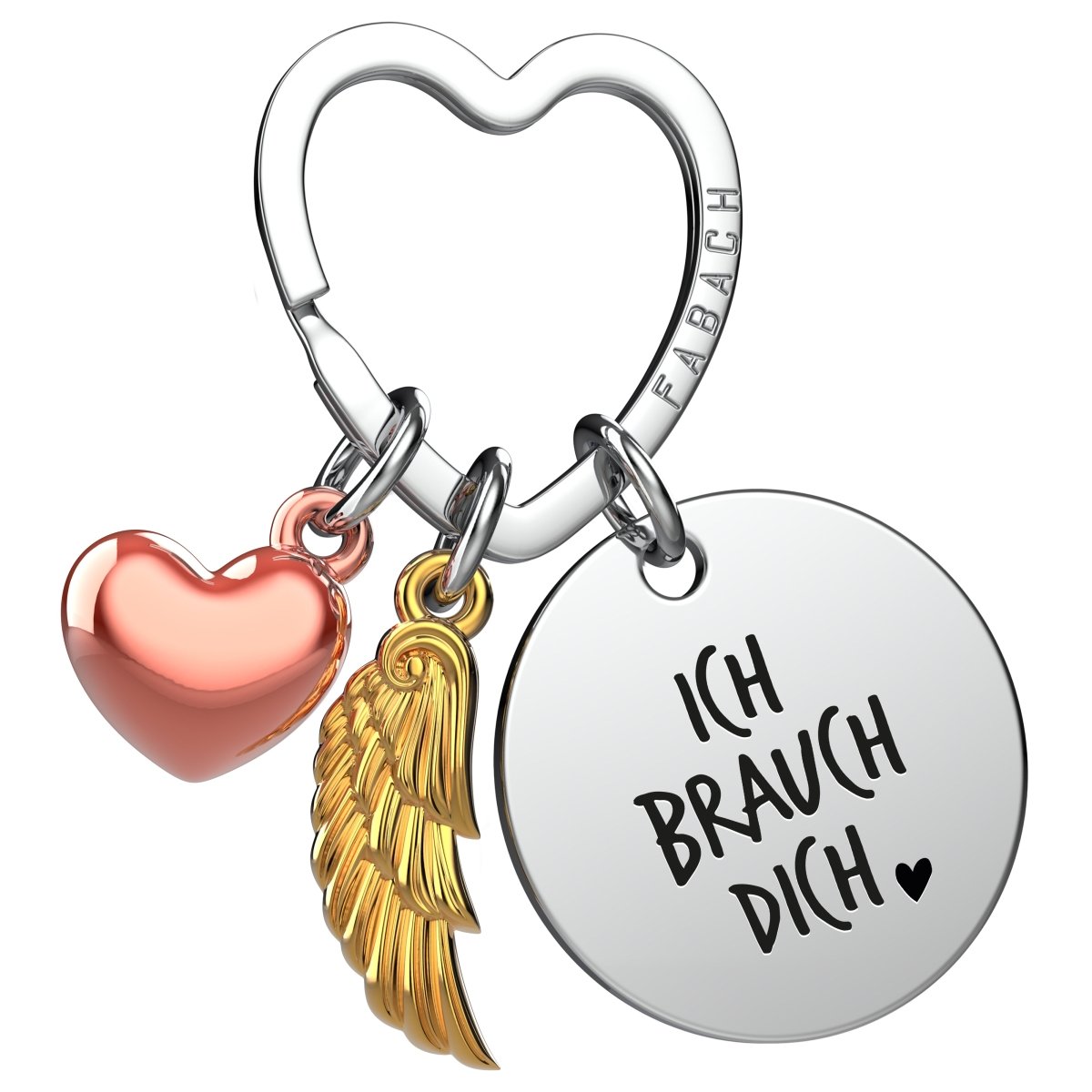"Ich liebe dich" Schutzengel Schlüsselanhänger - Engelsflügel Herz Glücksbringer und Gravur Plättchen mit liebevoller Botschaft - FABACH#botschaft_Ich Brauch Dich