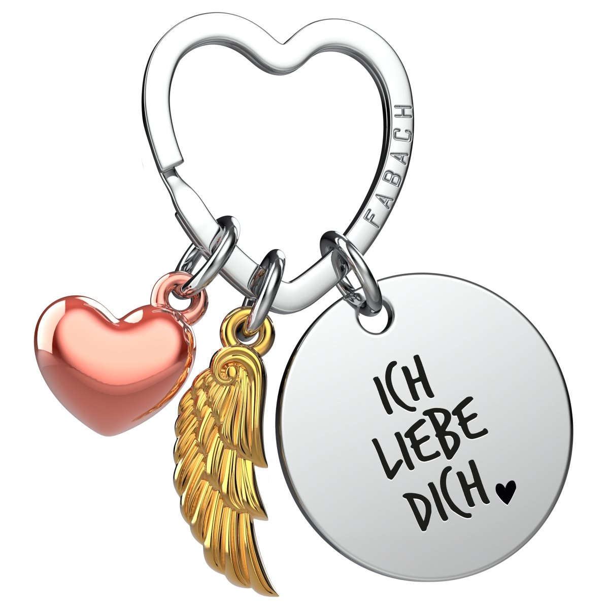 "Ich liebe dich" Schutzengel Schlüsselanhänger - Engelsflügel Herz Glücksbringer und Gravur Plättchen mit liebevoller Botschaft - FABACH#botschaft_Ich Liebe Dich