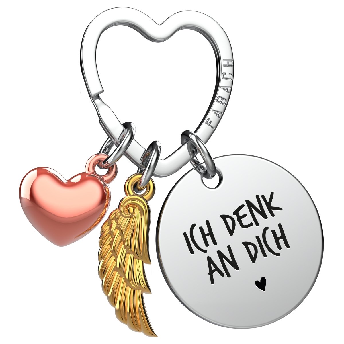 "Ich liebe dich" Schutzengel Schlüsselanhänger - Engelsflügel Herz Glücksbringer und Gravur Plättchen mit liebevoller Botschaft - FABACH#botschaft_Ich Denk An Dich