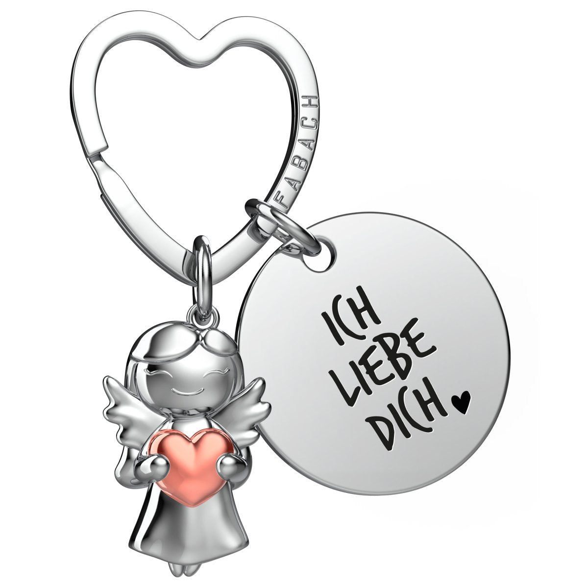 "Ich liebe dich" Schutzengel Schlüsselanhänger - Schutzengel mit Herz und Gravur Plättchen mit liebevoller Botschaft - FABACH#botschaft_Ich Liebe Dich