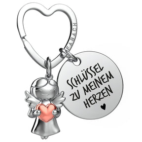 "Ich liebe dich" Schutzengel Schlüsselanhänger - Schutzengel Star mit Herz und Gravur Plättchen mit liebevoller Botschaft