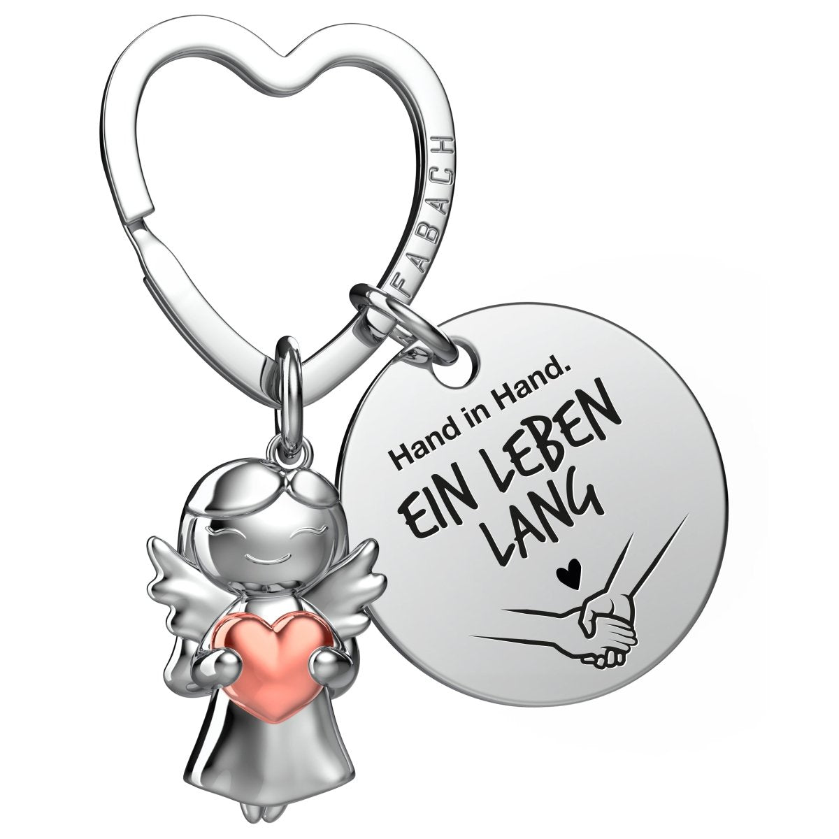 "Ich liebe dich" Schutzengel Schlüsselanhänger - Schutzengel Star mit Herz und Gravur Plättchen mit liebevoller Botschaft - FABACH#botschaft_Hand in Hand