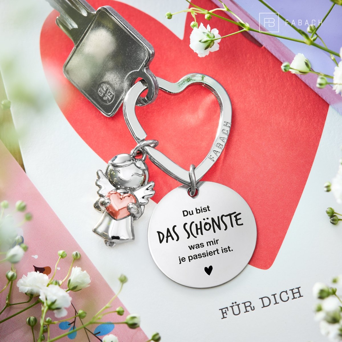 "Ich liebe dich" Schutzengel Schlüsselanhänger - Schutzengel Star mit Herz und Gravur Plättchen mit liebevoller Botschaft - FABACH#botschaft_Das Schönste