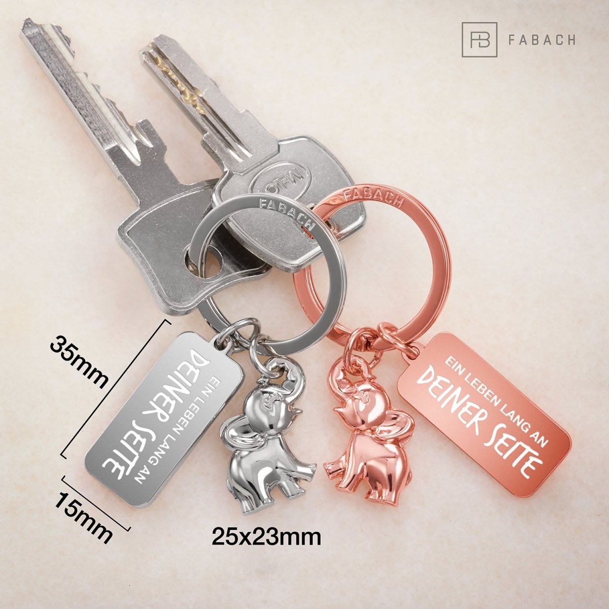 "Jumbo" Elefant Schlüsselanhänger - romantisches Partnergeschenk - zwei Schlüsselanhänger für Paare Freundinnen Schwestern - FABACH#farbe_Silber & Roségold