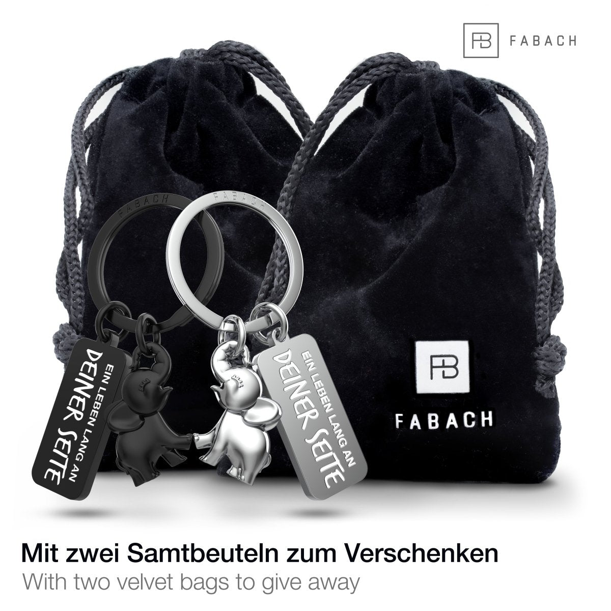 "Jumbo" Elefant Schlüsselanhänger - romantisches Partnergeschenk - zwei Schlüsselanhänger für Paare Freundinnen Schwestern - FABACH#farbe_Schwarz & Silber