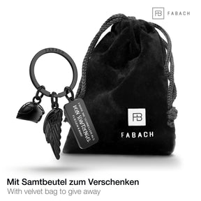 Motorrad Schlüsselanhänger mit Motorradhelm, Engelsflügel und Gravur - Geschenk Motorradfahrer - Motorrad Glücksbringer - FABACH – Die Schlüsselanhänger - Schmiede