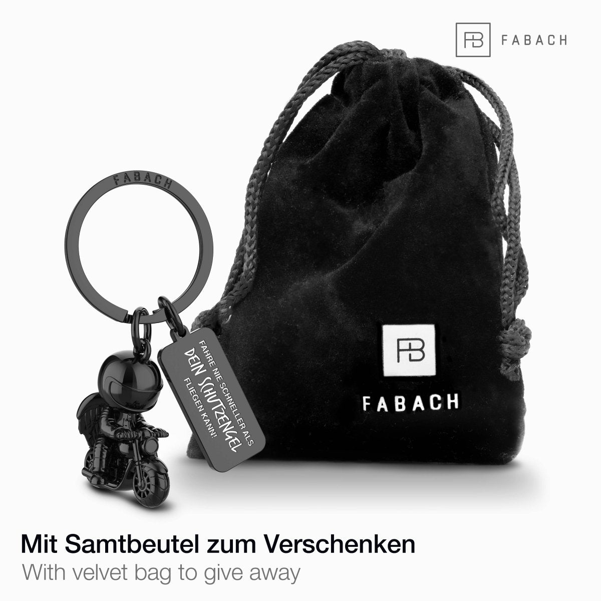 Motorrad Schlüsselanhänger mit Schutzengel - Engel Glücksbringer für Motorradfahrer mit Gravur - FABACH – Die Schlüsselanhänger - Schmiede