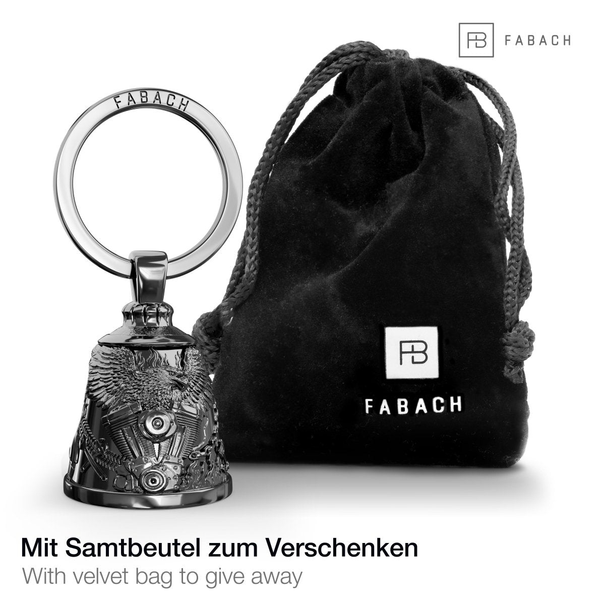 Motorradglocke Schlüsselanhänger - Biker Bell mit Adler - Motorrad Schlüsselanhänger - Glücksbringer für Motorradfahrer - FABACH – Die Schlüsselanhänger-Schmiede