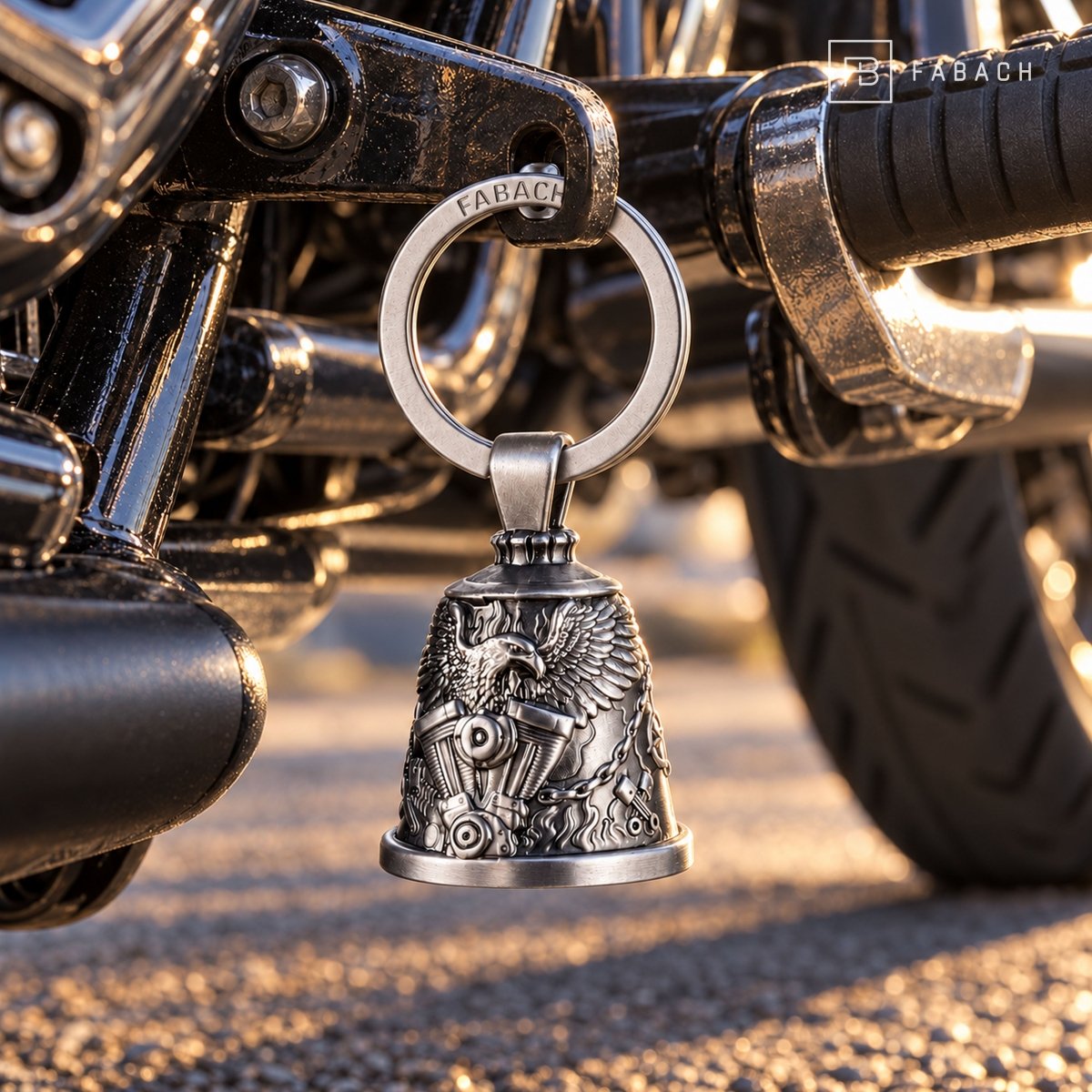 Motorradglocke Schlüsselanhänger - Biker Bell mit Adler - Motorrad Schlüsselanhänger - Glücksbringer für Motorradfahrer - FABACH – Die Schlüsselanhänger-Schmiede
