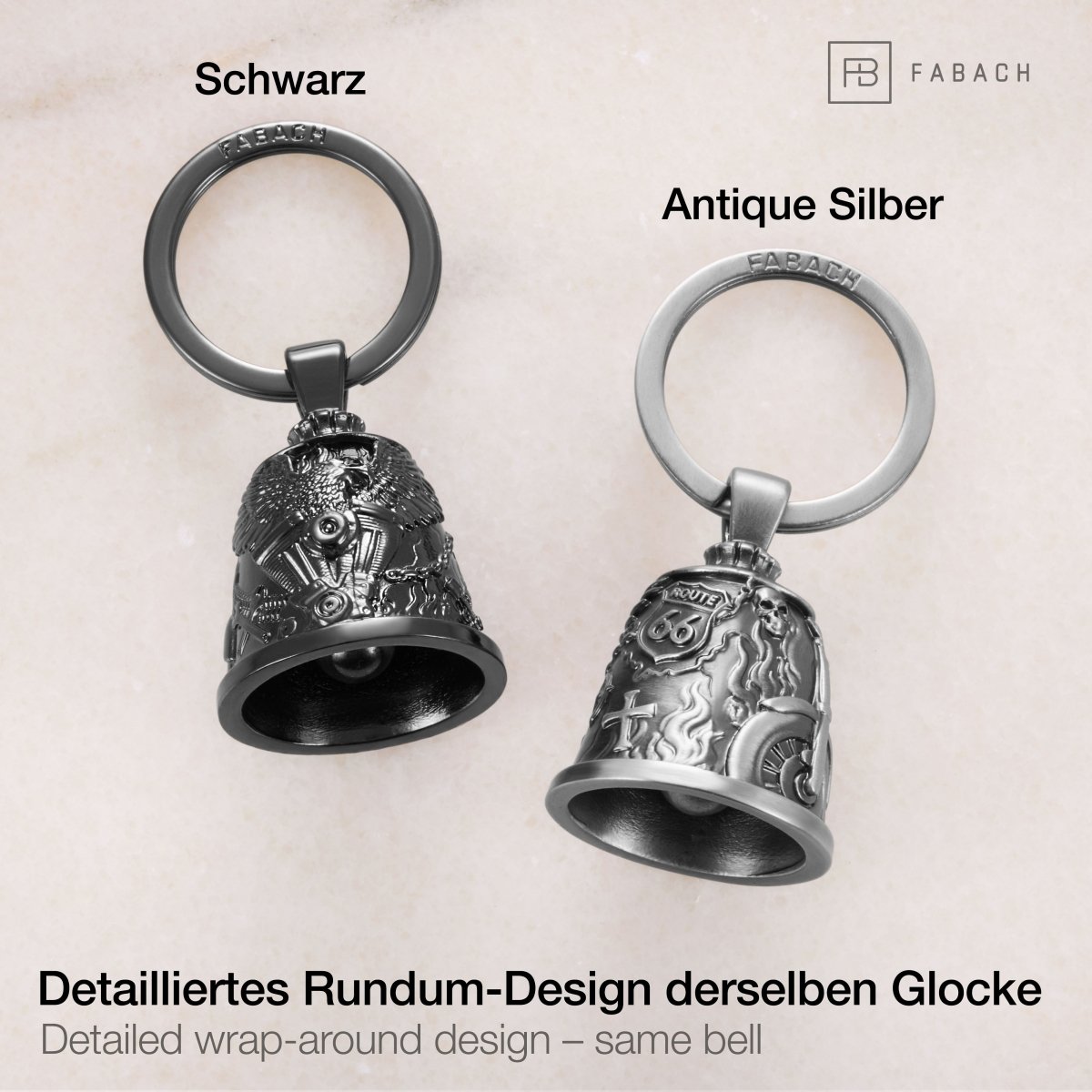 Motorradglocke Schlüsselanhänger - Biker Bell mit Adler - Motorrad Schlüsselanhänger - Glücksbringer für Motorradfahrer - FABACH – Die Schlüsselanhänger-Schmiede