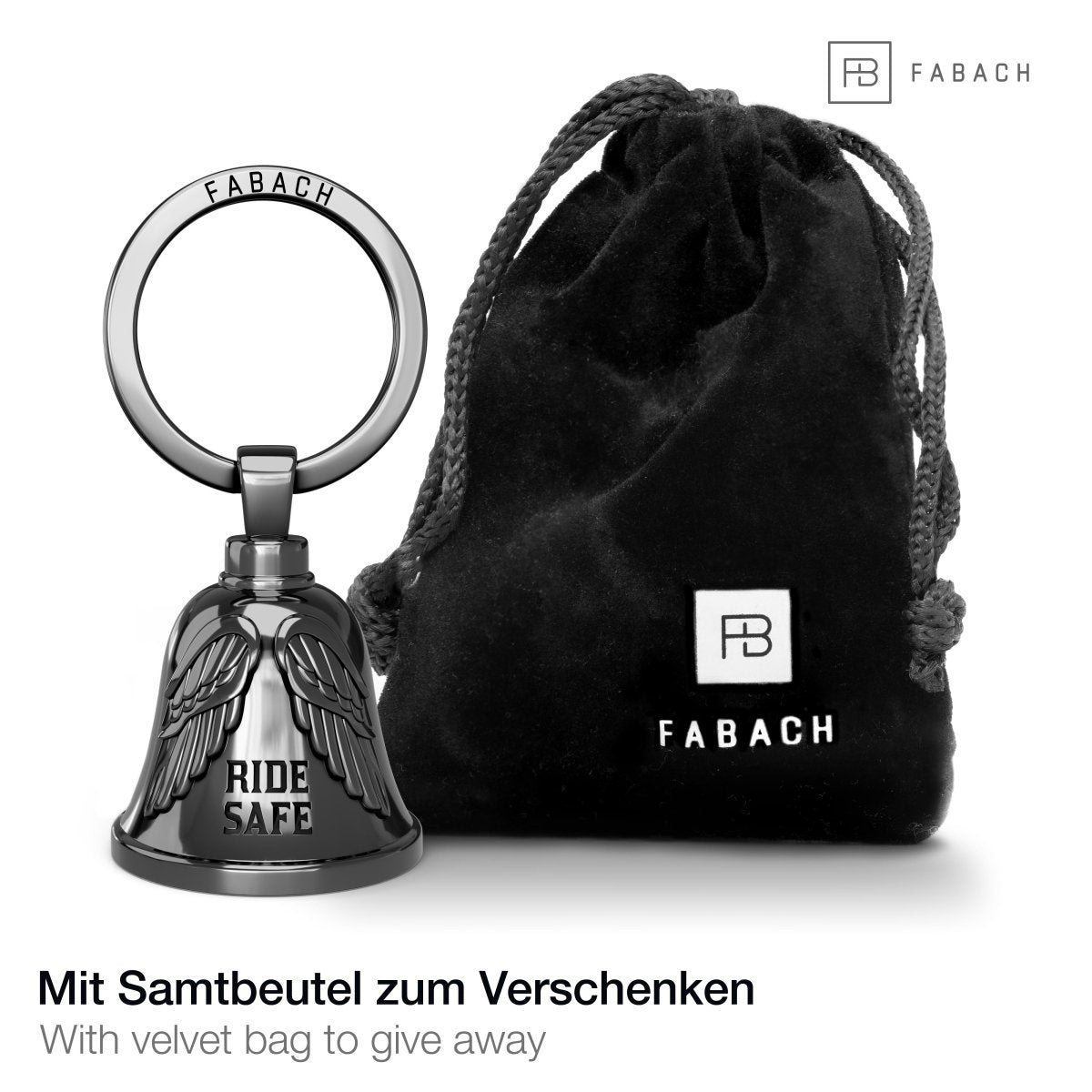 Motorradglocke Schlüsselanhänger - Biker Bell mit Engelsflügeln - Motorrad Schlüsselanhänger - Glücksbringer für Motorradfahrer - FABACH – Die Schlüsselanhänger-Schmiede