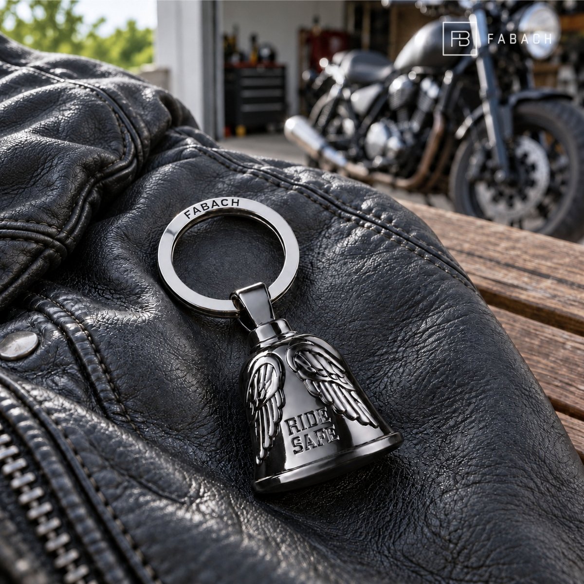 Motorradglocke Schlüsselanhänger - Biker Bell mit Engelsflügeln - Motorrad Schlüsselanhänger - Glücksbringer für Motorradfahrer - FABACH – Die Schlüsselanhänger-Schmiede