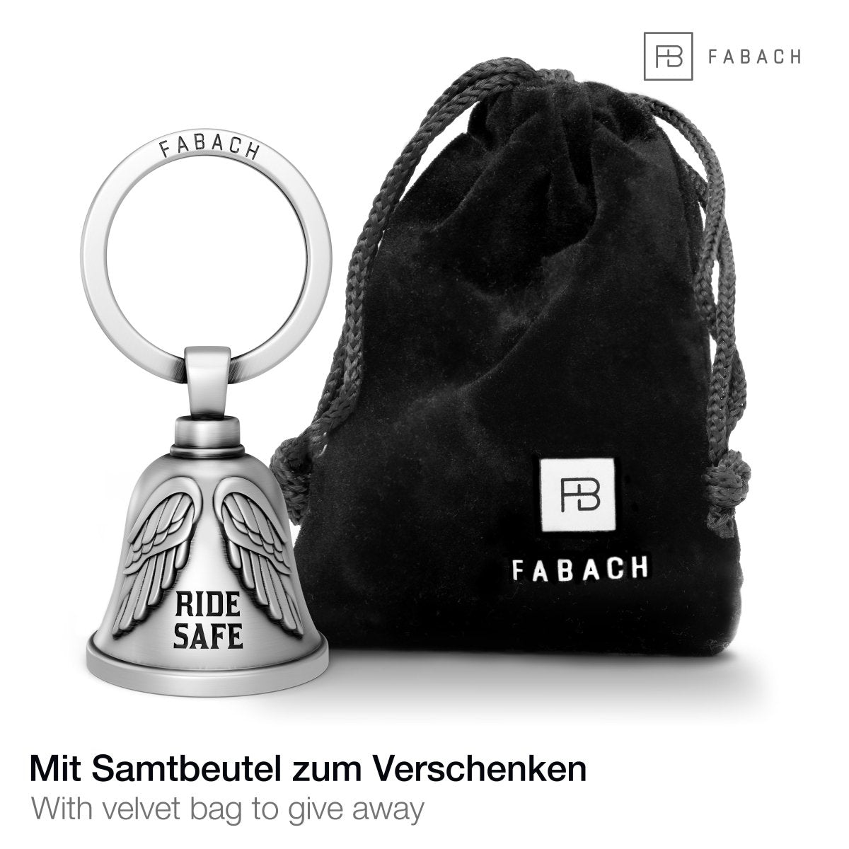 Motorradglocke Schlüsselanhänger - Biker Bell mit Engelsflügeln - Motorrad Schlüsselanhänger - Glücksbringer für Motorradfahrer - FABACH – Die Schlüsselanhänger-Schmiede