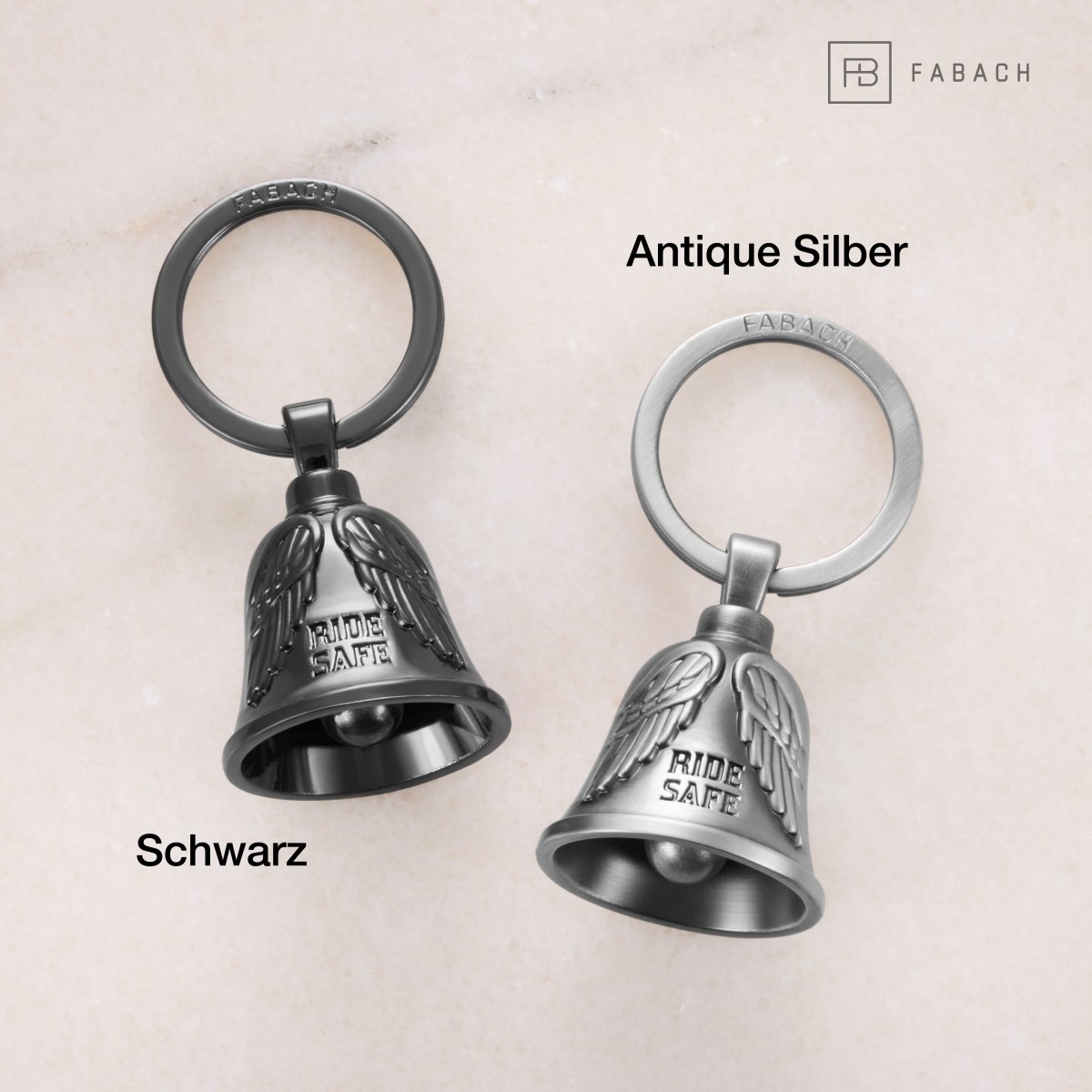 Motorradglocke Schlüsselanhänger - Biker Bell mit Engelsflügeln - Motorrad Schlüsselanhänger - Glücksbringer für Motorradfahrer - FABACH – Die Schlüsselanhänger-Schmiede