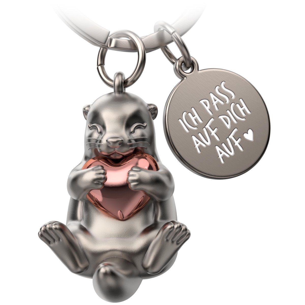 Otter-Schlüsselanhänger mit Gravur "Ich pass auf dich auf" - Liebevoller Glücksbringer mit Herz - Geschenk Partner Beste Freundin - FABACH – Die Schlüsselanhänger-Schmiede