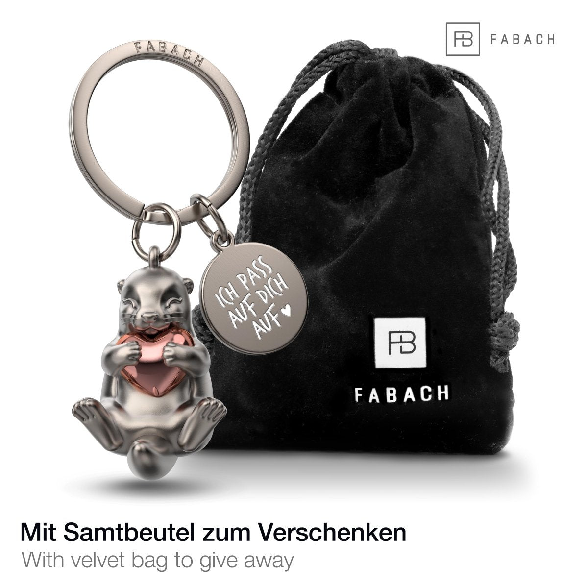 Otter-Schlüsselanhänger mit Gravur "Ich pass auf dich auf" - Liebevoller Glücksbringer mit Herz - Geschenk Partner Beste Freundin - FABACH – Die Schlüsselanhänger-Schmiede