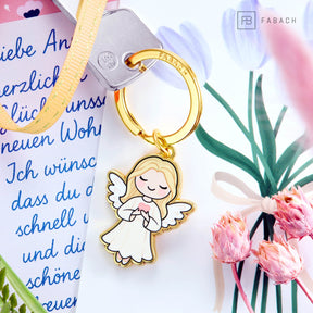 Schutzengel Schlüsselanhänger "Joy" mit Herz - Geschenk Schutzengel Glücksbringer - Süßer Engel mit Herz Geschenkidee Freundin - FABACH – Die Schlüsselanhänger - Schmiede