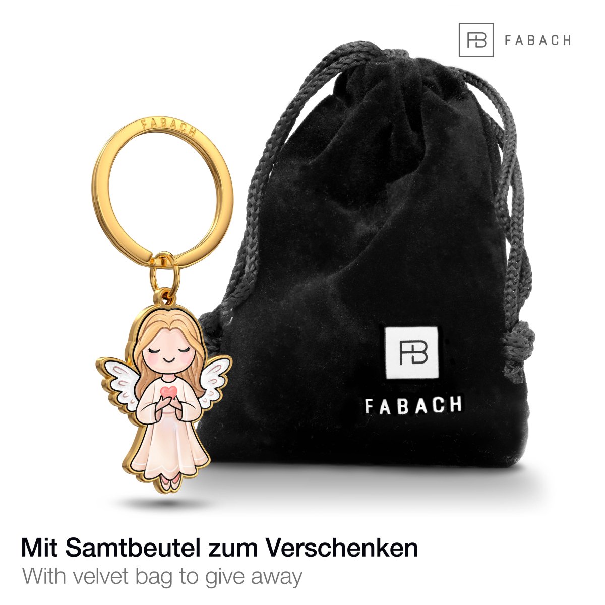 Schutzengel Schlüsselanhänger "Joy" mit Herz - Geschenk Schutzengel Glücksbringer - Süßer Engel mit Herz Geschenkidee Freundin - FABACH – Die Schlüsselanhänger - Schmiede