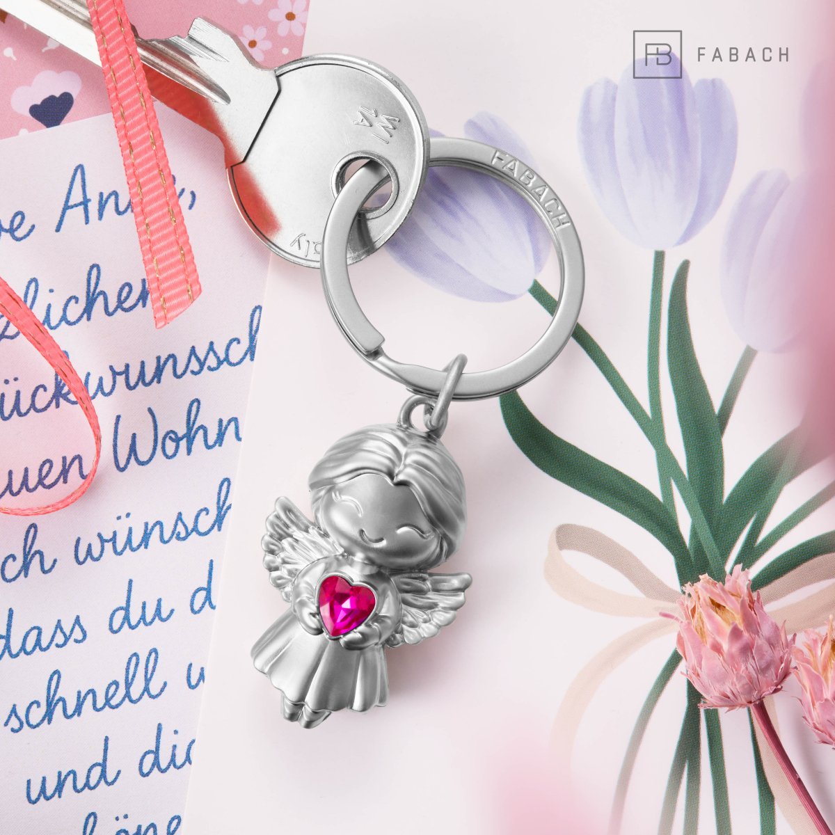 Schutzengel Schlüsselanhänger "Lucy" mit schimmernden Kristall Herz - Engel Glücksbringer Schlüsselanhänger Liebe - FABACH – Die Schlüsselanhänger - Schmiede