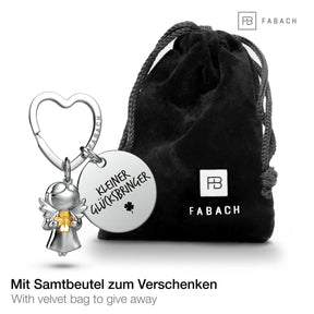 "Viel Glück" Schutzengel Schlüsselanhänger - Schutzengel Star mit Kleeblatt und Gravur Plättchen mit liebevoller Botschaft