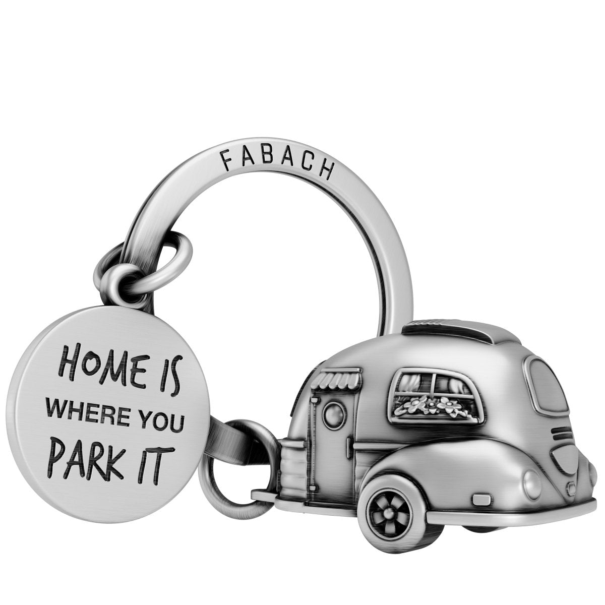 Wohnwagen-Schlüsselanhänger mit Gravur - Niedlicher Caravan Glücksbringer für Campingfans und Reisende - FABACH – Die Schlüsselanhänger-Schmiede