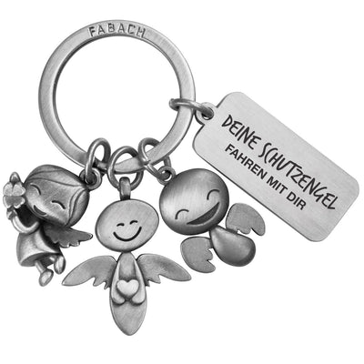 Porte-clés ange gardien "3 anges" - porte-bonheur ange avec gravure message "Vos anges gardiens roulent avec vous"