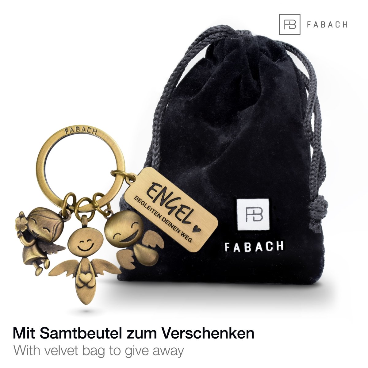 "3 Engel" Schutzengel Schlüsselanhänger - Engel Glücksbringer mit Botschaft Gravur "Engel begleiten deinen Weg" - FABACH#farbe_antique bronze#botschaft_engel begleiten deinen weg