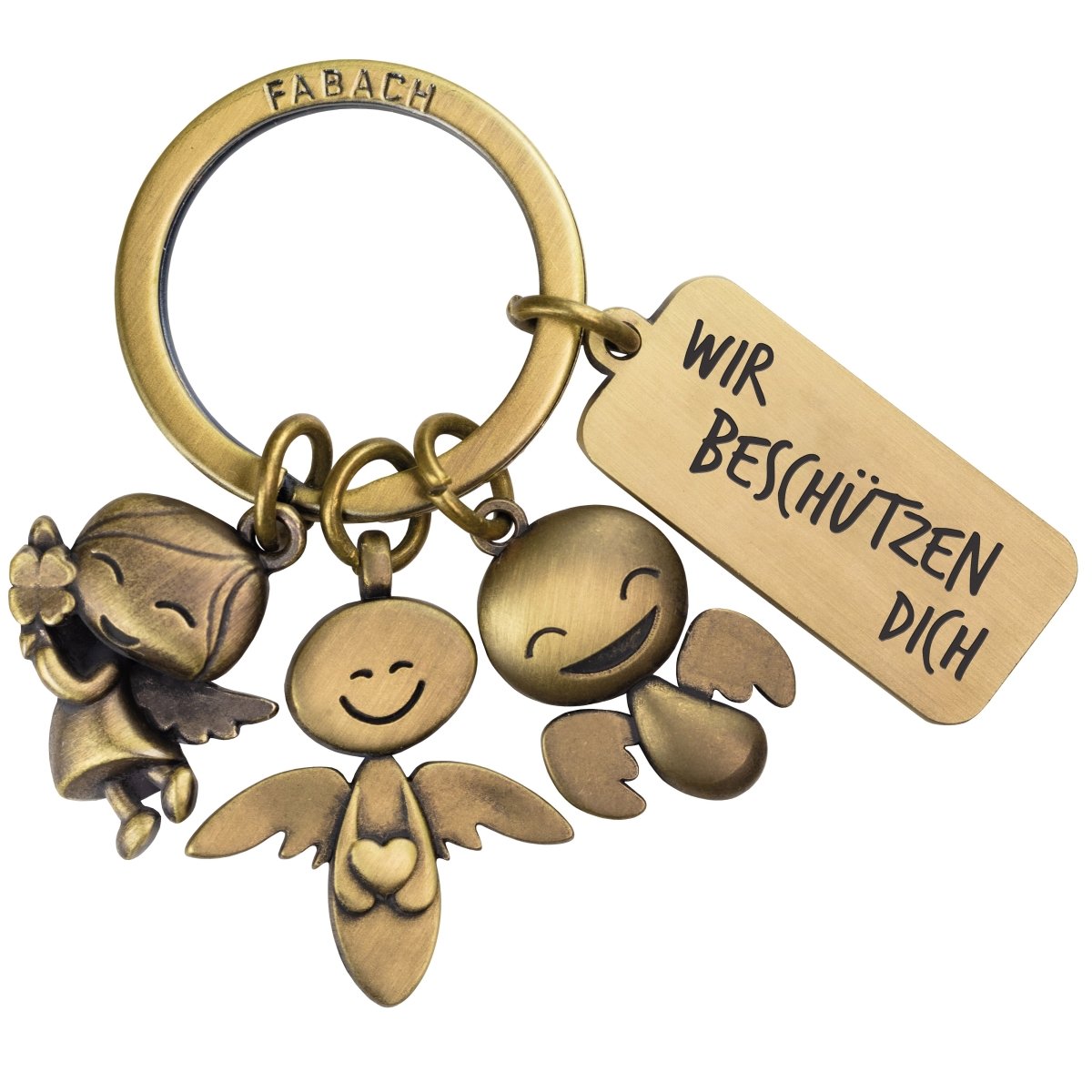 "3 Engel" Schutzengel Schlüsselanhänger - Engel Glücksbringer mit Botschaft Gravur "Wir beschützen Dich" - FABACH#farbe_antique bronze#botschaft_wir beschützen dich
