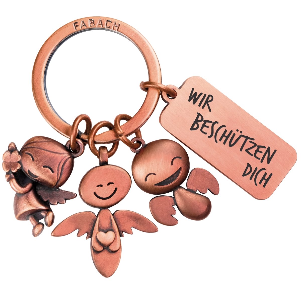 "3 Engel" Schutzengel Schlüsselanhänger - Engel Glücksbringer mit Botschaft Gravur "Wir beschützen Dich" - FABACH#farbe_antique roségold#botschaft_wir beschützen dich