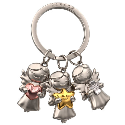 "3 Stars" Schutzengel Schlüsselanhänger - Engel Glücksbringer - Glücksengel mit Kleeblatt, Herz und Stern