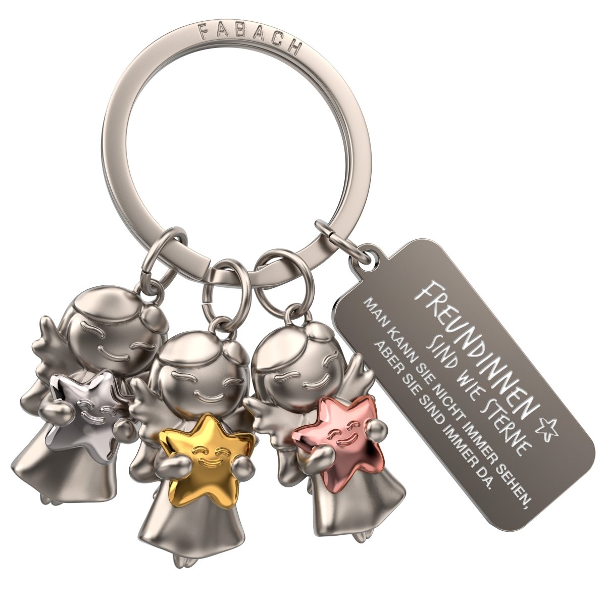 "3 Stars" Schutzengel Schlüsselanhänger - Engel Glücksbringer mit Gravur "Freundinnen sind wie Sterne" - FABACH – Die Schlüsselanhänger-Schmiede