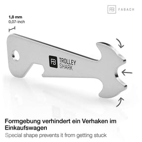 "Trolley Shark" (silber) Einkaufswagenlöser mit Flaschenöffner aus Edelstahl