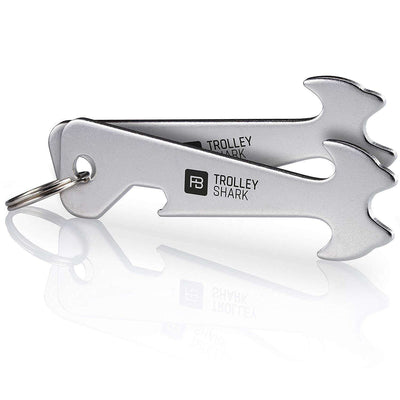 "Trolley Shark" (silber) Einkaufswagenlöser mit Flaschenöffner aus Edelstahl