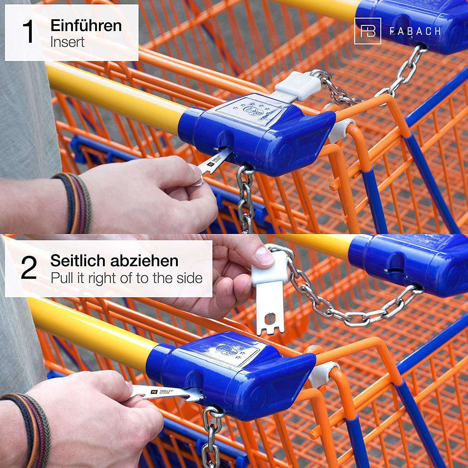 "Trolley Shark" (silber) Einkaufswagenlöser mit Flaschenöffner aus Edelstahl