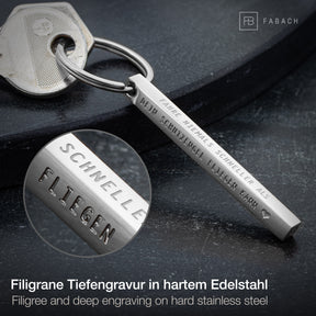 "Cuboid" Quader Schlüsselanhänger aus Edelstahl - Stäbchen Anhänger mit Gravur "Schutzengel"