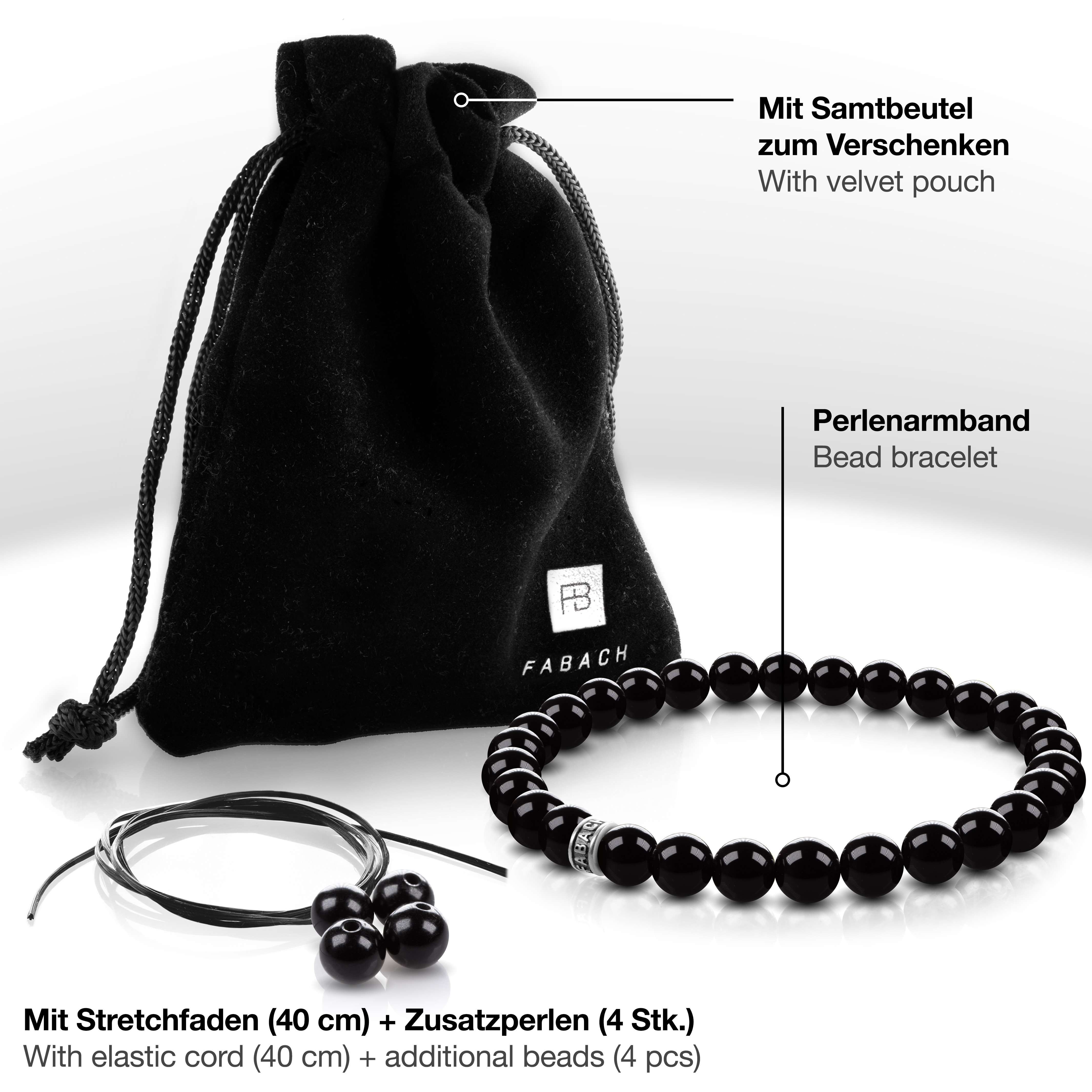 Perlenarmband mit 925 Sterling Silber-Perle - FABACH#Stein_Onyx (schwarz glaenzend)