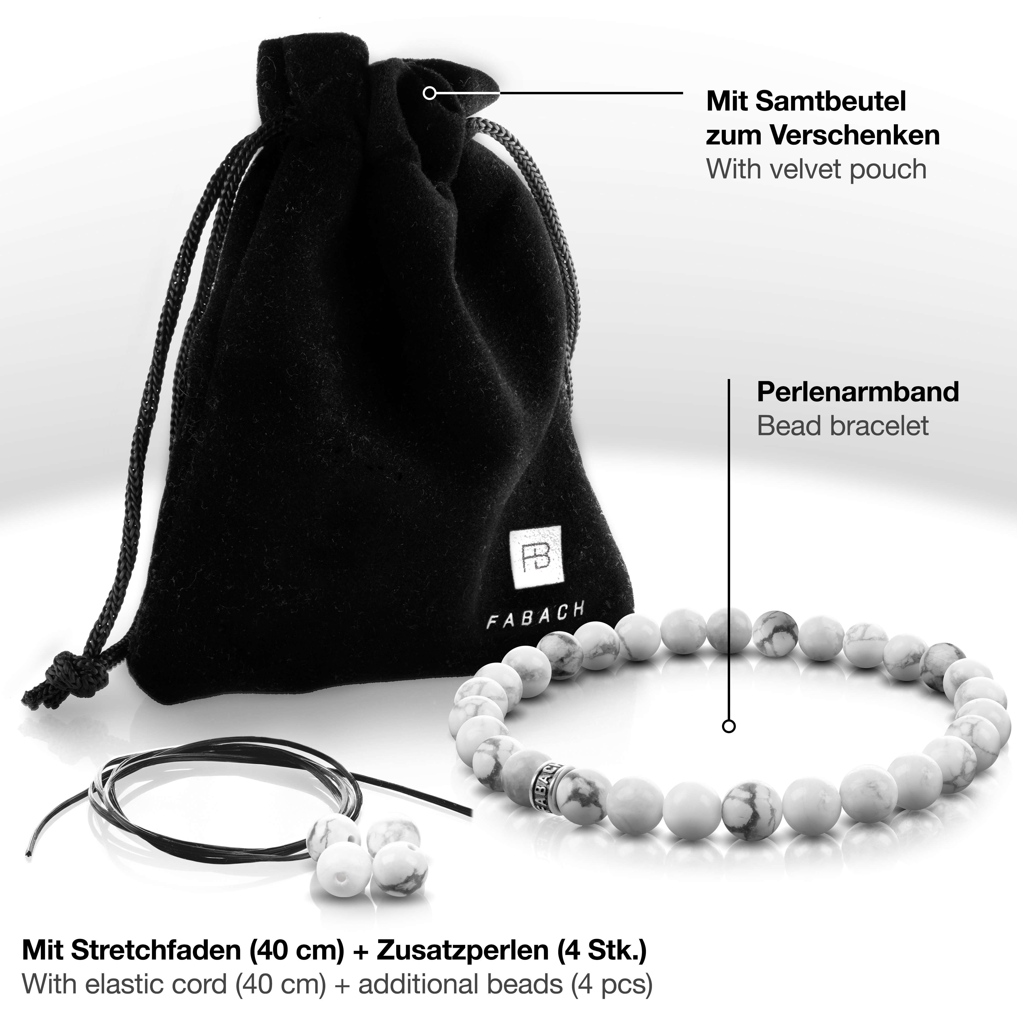 Perlenarmband mit 925 Sterling Silber-Perle - FABACH#Stein_Howlith (weiß)
