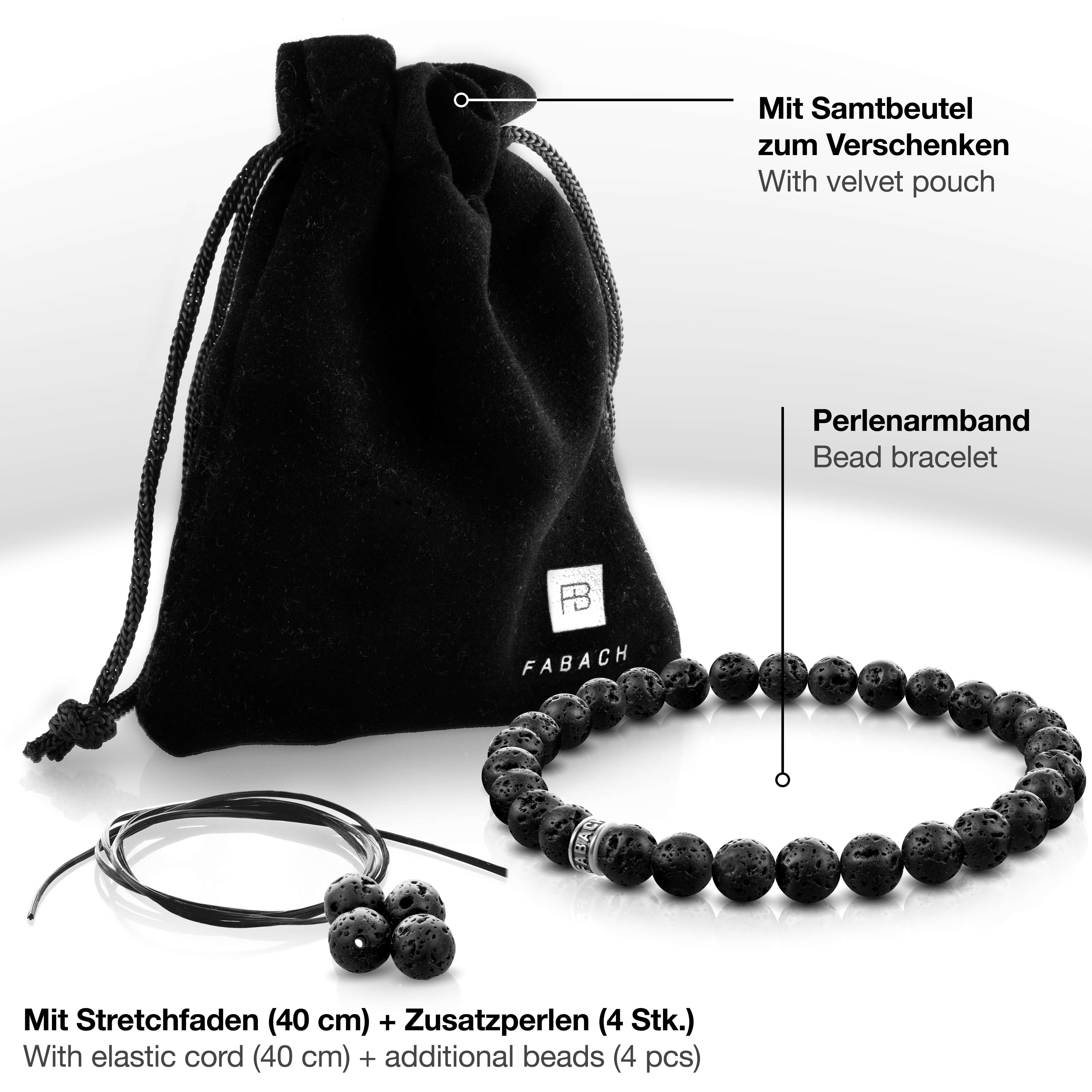 Perlenarmband mit 925 Sterling Silber-Perle - FABACH#Stein_Lavastein (schwarz)