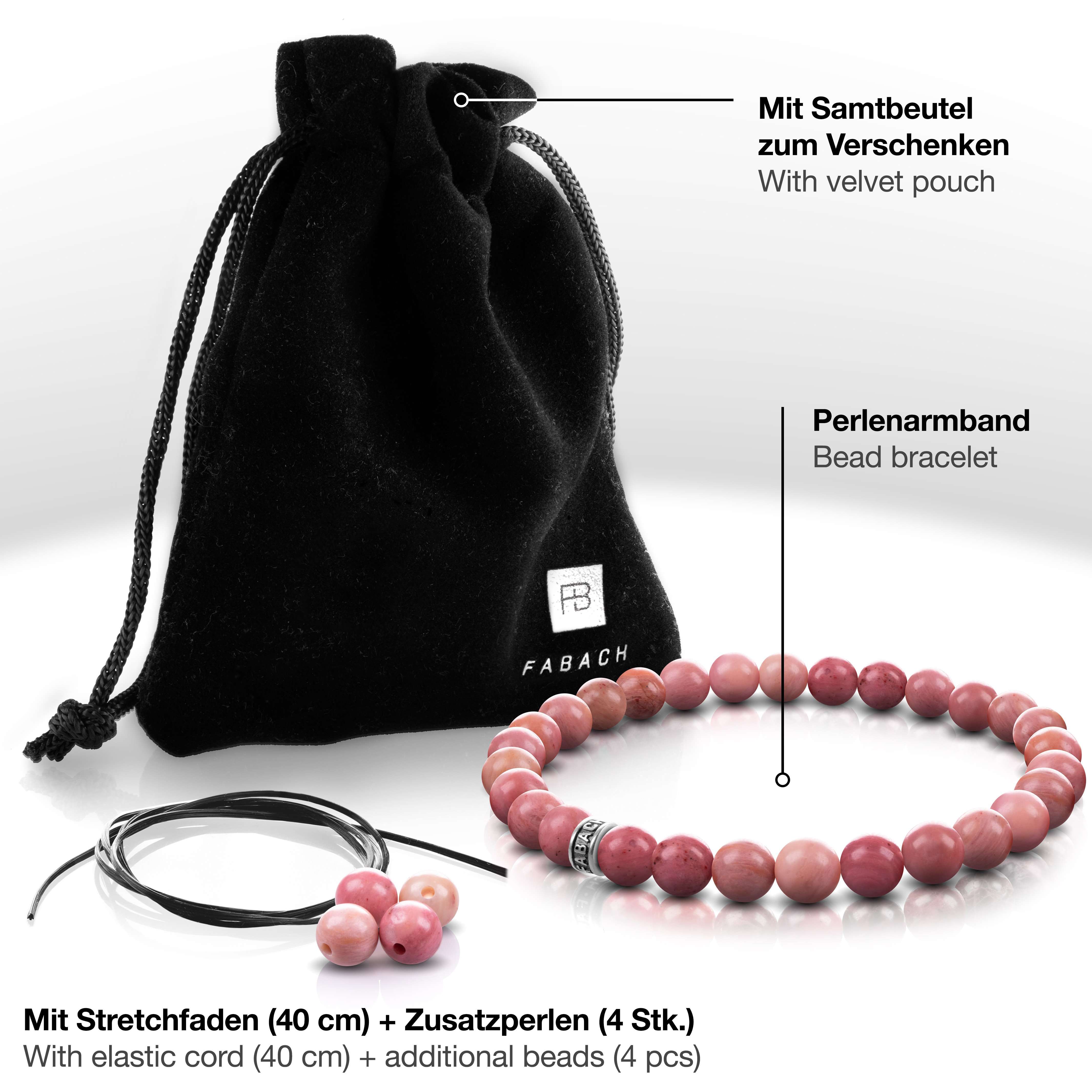 Perlenarmband mit 925 Sterling Silber-Perle - FABACH#Stein_Rhodochrosit (rosa-rot)