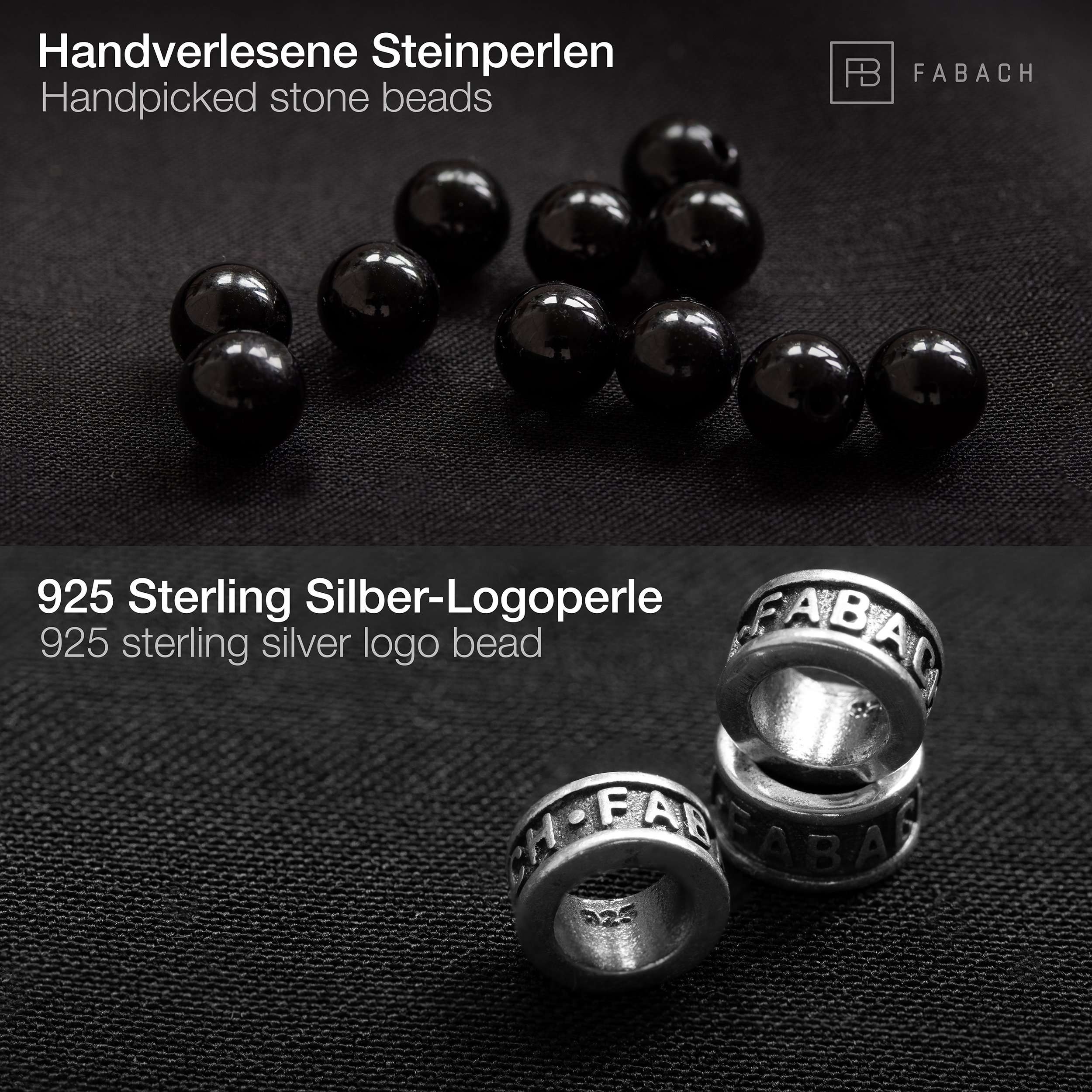 Perlenarmband mit 925 Sterling Silber-Perle - FABACH#Stein_Onyx (schwarz glaenzend)
