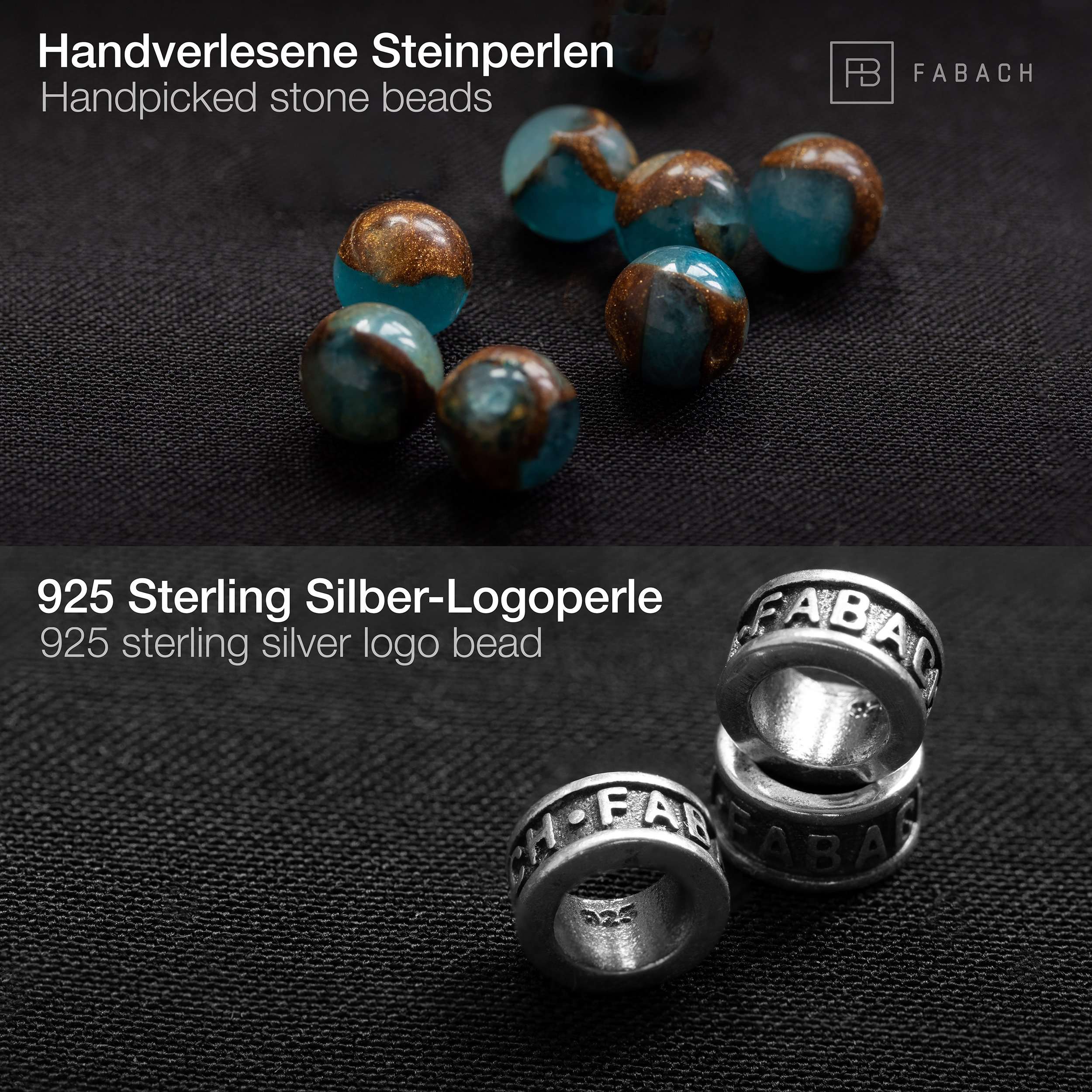 Perlenarmband mit 925 Sterling Silber-Perle - FABACH#Stein_Blauer Goldstein (gold-blau)