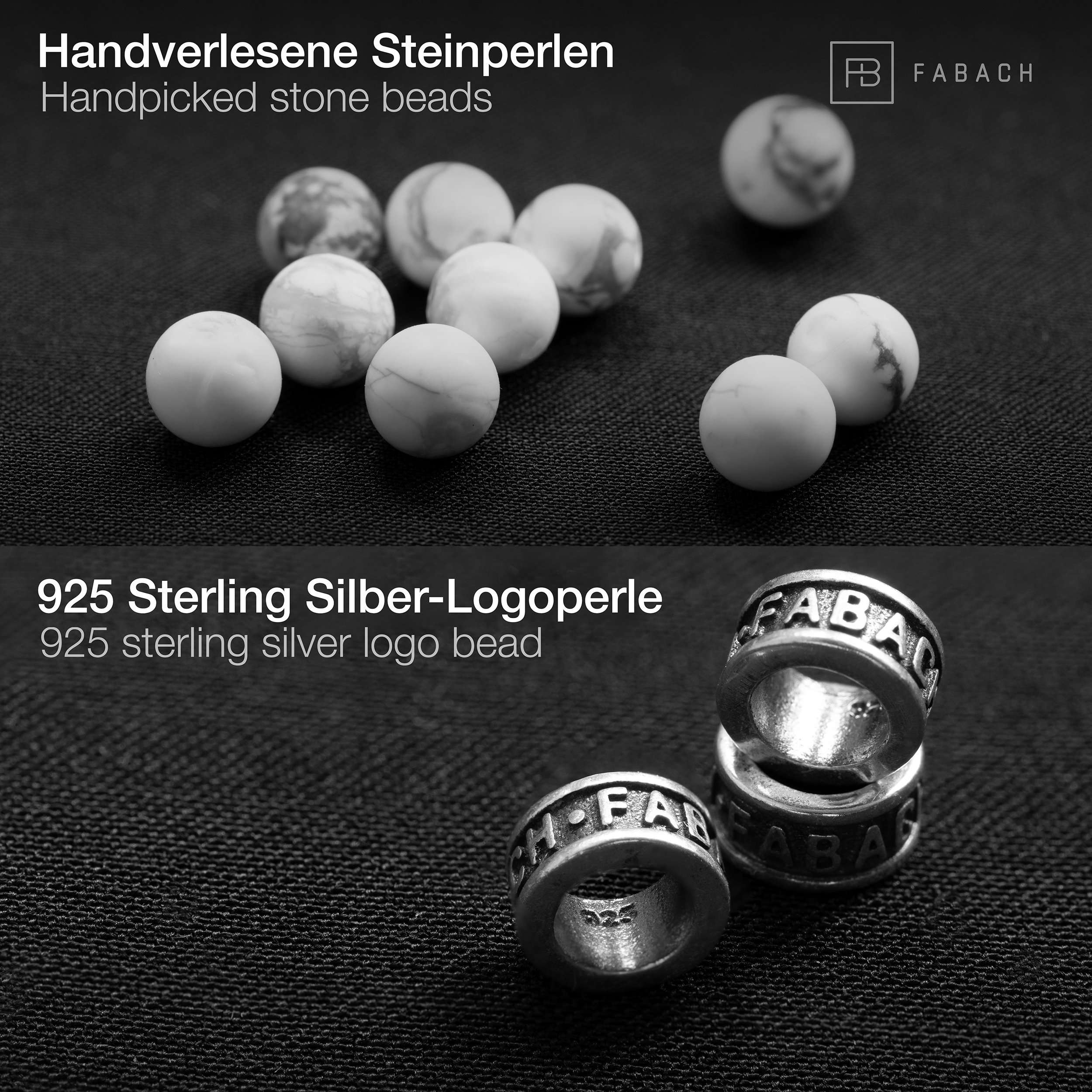 Perlenarmband mit 925 Sterling Silber-Perle - FABACH#Stein_Howlith (weiß)